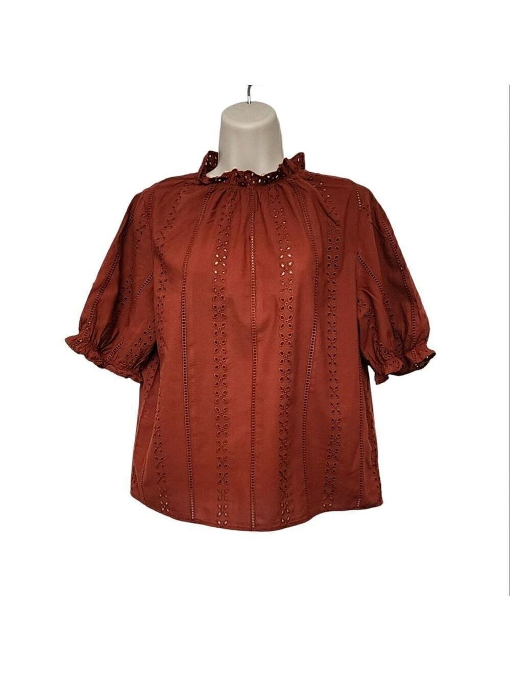Universal Thread Brown Eyelet Balloon Sleeve Blouse Small